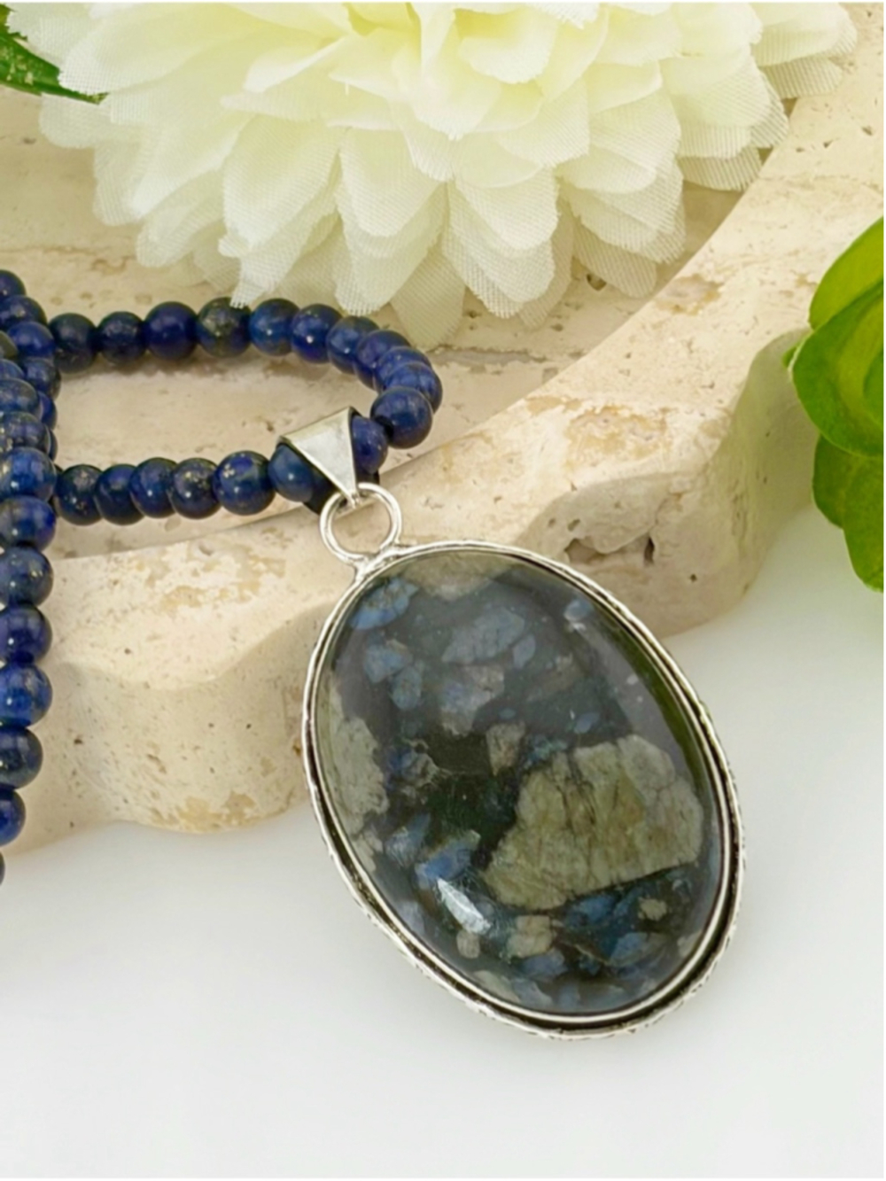 Que Sera Pendant Lapis Lazuli Necklace Sterling Silver 925 Overlay Southwest - Picture 2 of 7